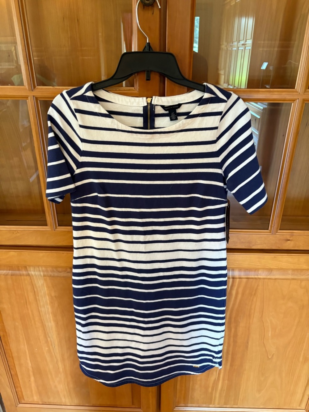 Tommy Hilfiger Navy and White Striped Short Sleeve Dress
